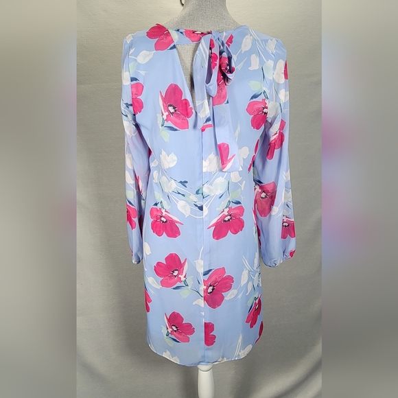INC International Concepts Size XS Shift Dress Blue Pink Floral Long Sleeve - Picture 2 of 12